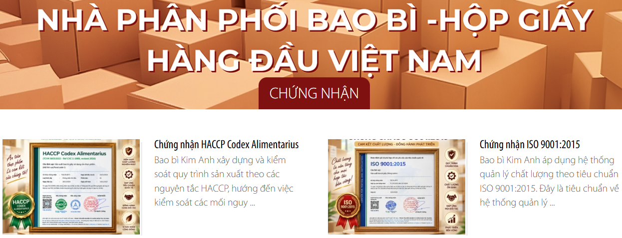 Chứng chỉ bao bì Kim Anh