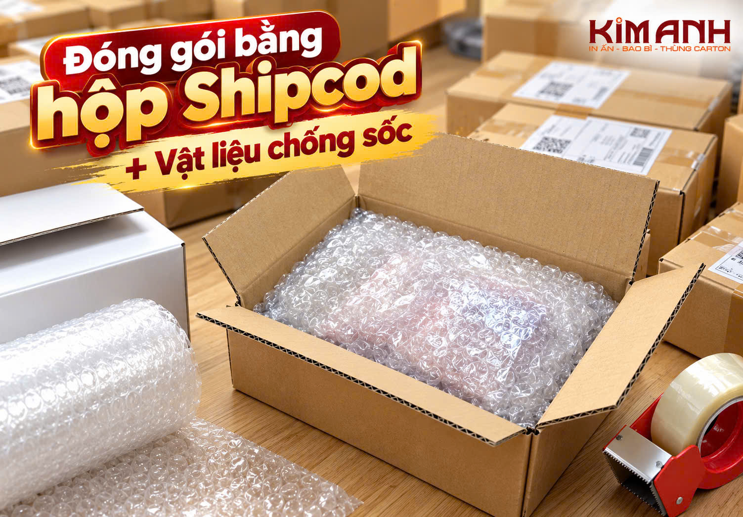 Đóng hàng chuẩn TMĐT bằng hộp Shipcod + vật liệu chống sốc