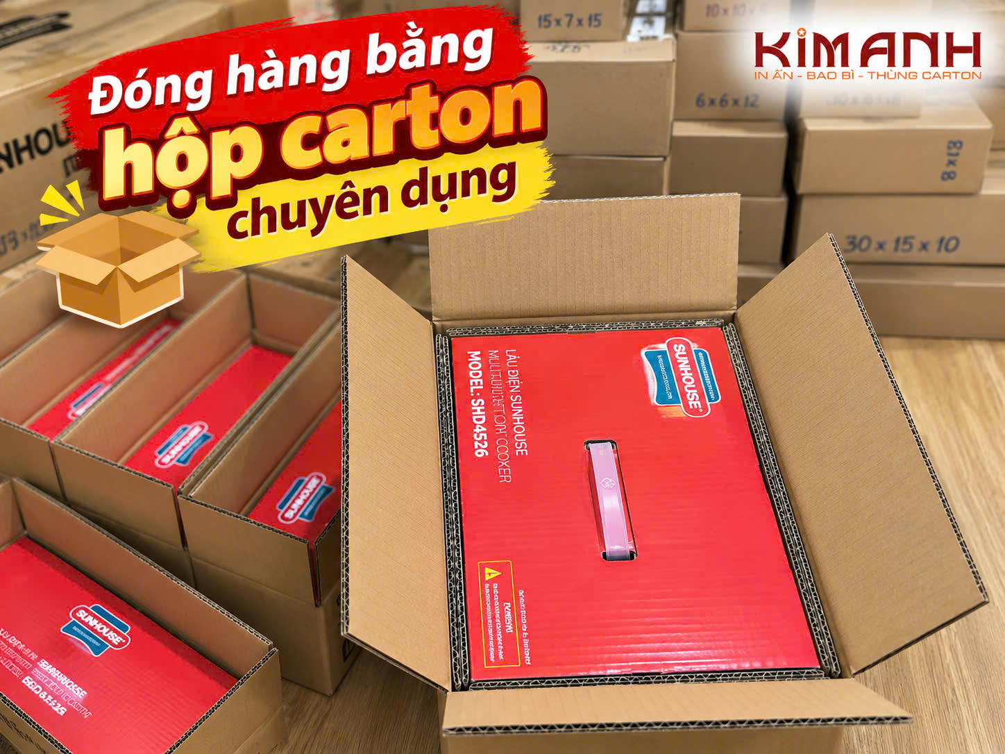 Đóng gói hàng bằng hộp carton thiết kế chuyên dụng - Bao bì Kim Anh