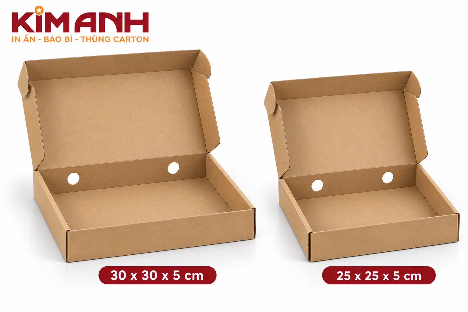 Hộp carton 25x25x5cm & 30x30x5cm khoá hông đựng gà nướng