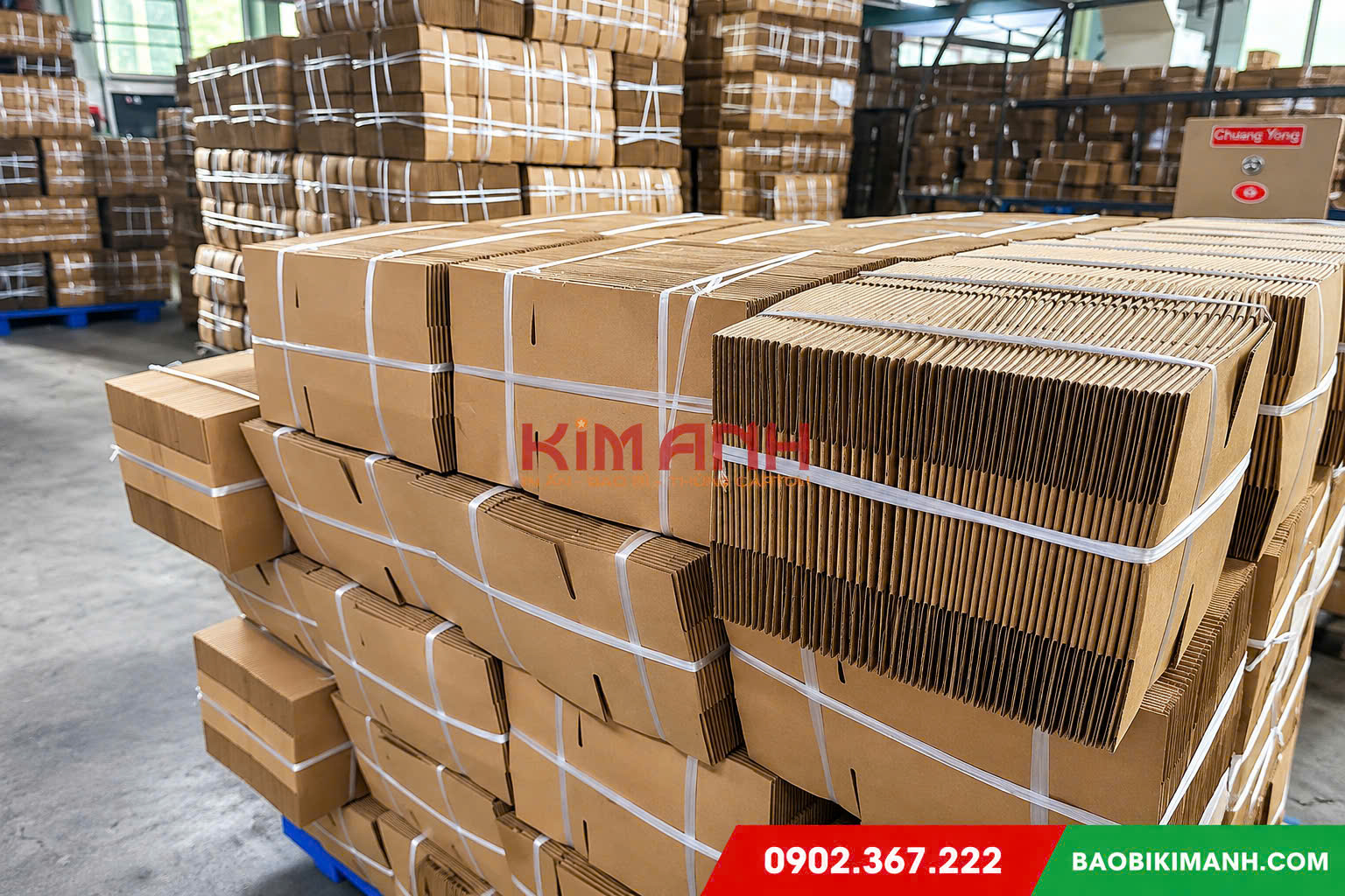 Kho hàng hộp giấy gói hàng bao bì Kim Anh