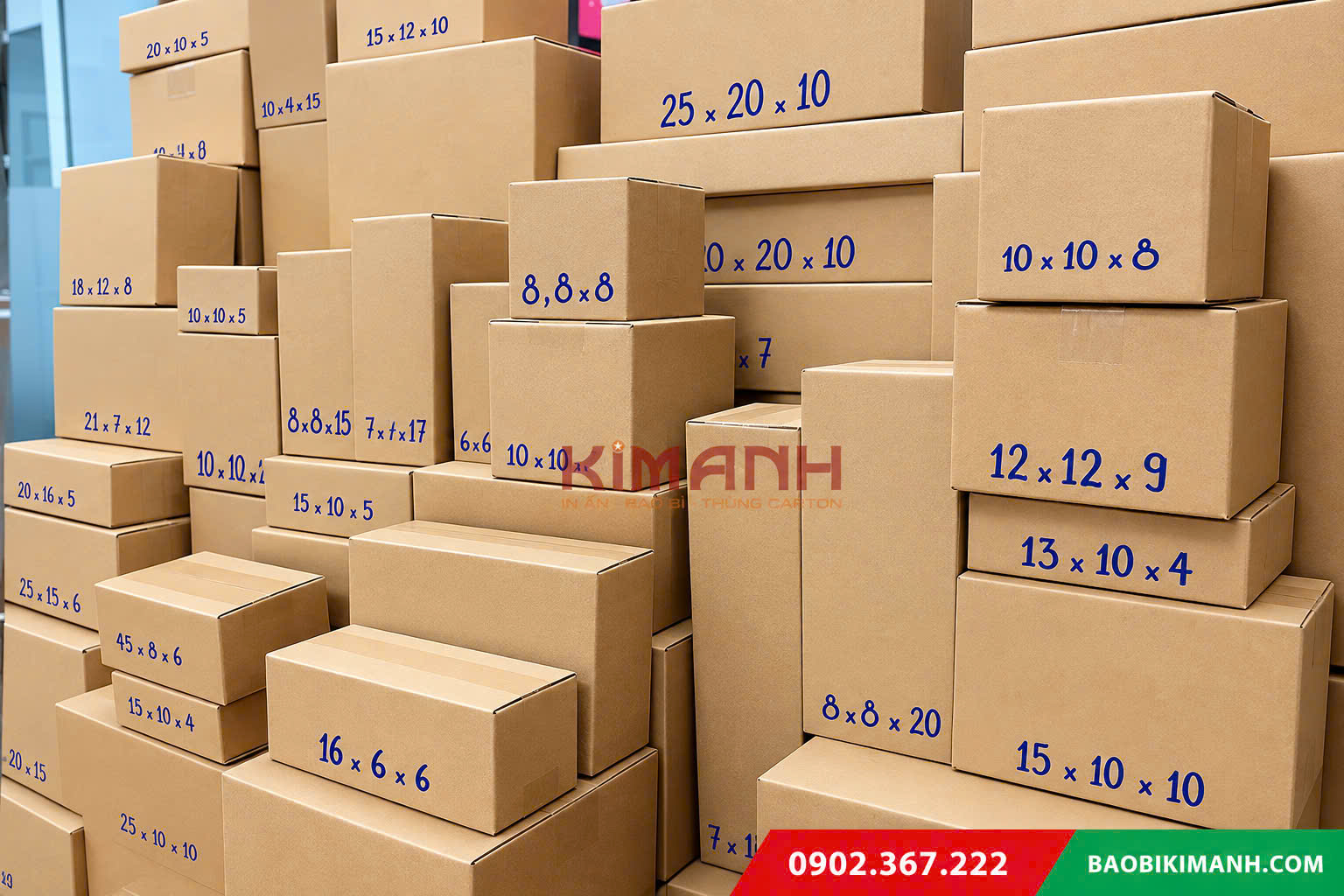 Hộp giấy gói hàng đa dạng kích thước tại Bao Bì Kim Anh